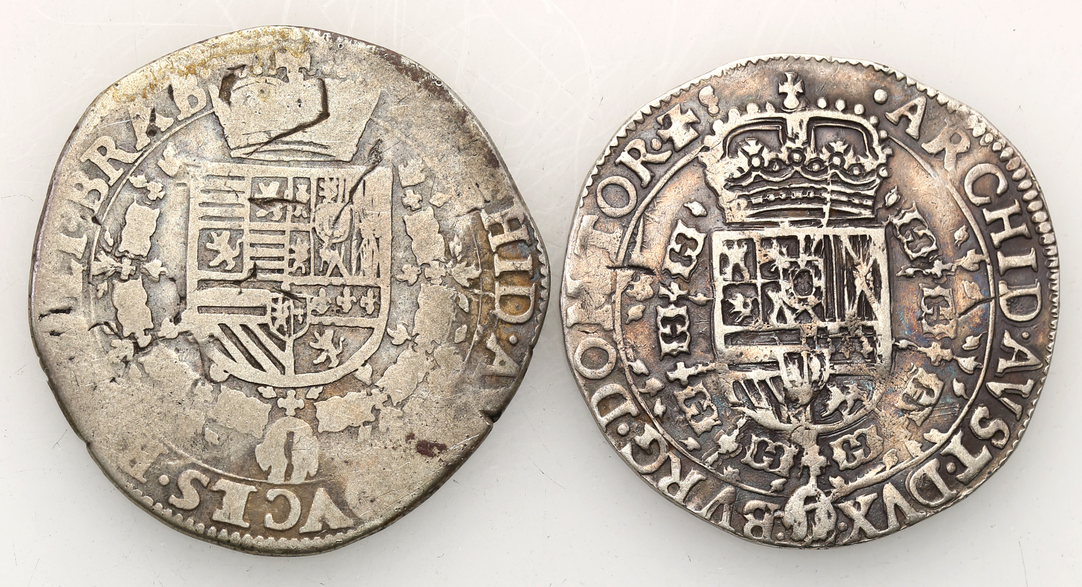 Niderlandy. Albert i Elżbieta - 1/2 patagona bez daty, Antwerpia i Filip IV - 1/2 patagona 1654, zestaw 2 monet